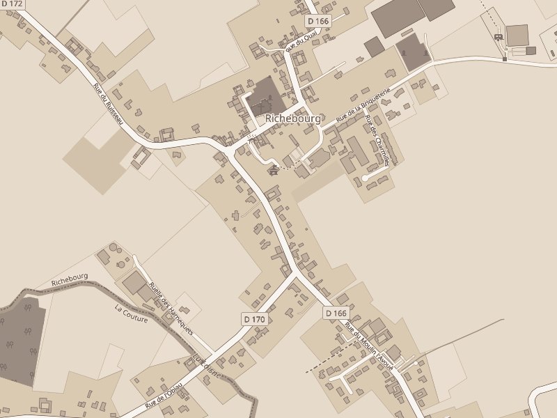 Plan du centre de Richebourg, avec la boutique au 14 rue du Moulin l’Avoué. Ouvrir l’itinéraire dans Google Maps